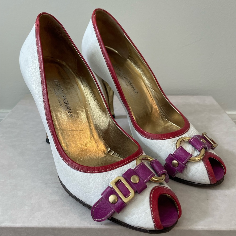 Dolce Gabbana white high heel leather